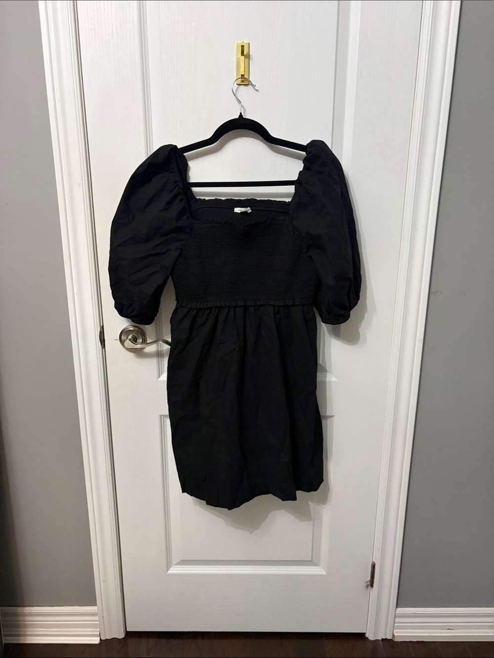American Eagle Black Puff Sleeve Smocked Mini Dress